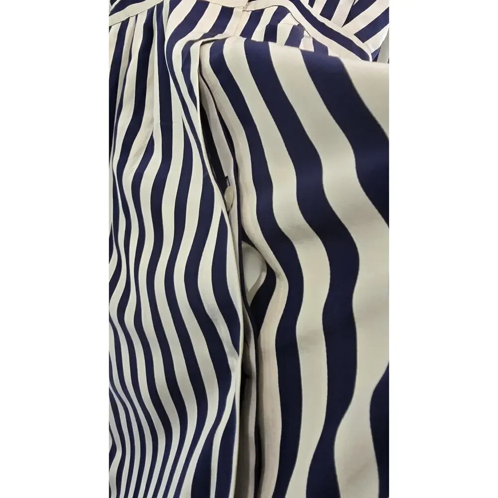 Vintage Silk Dress Womens Large 12 Navy Cream White Midi Maxi Striped Talbots - Picture 12 of 16